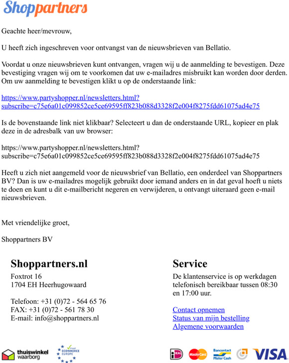 Bevestiging inschrijving nieuwsbrief