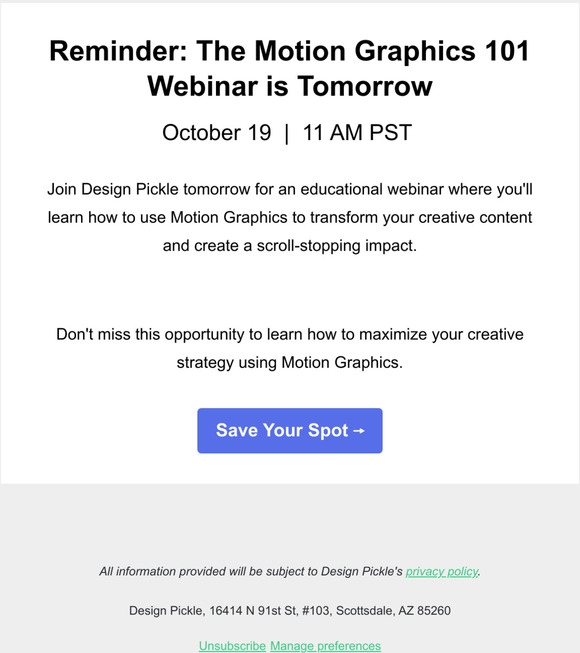 Design Pickle (US) Reminder Motion Graphics 101 Webinar Milled