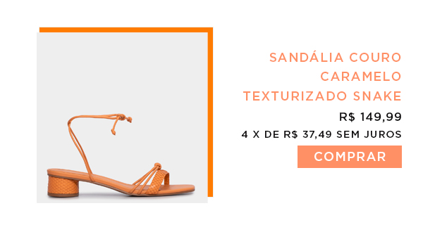 Sandália Couro Caramelo Texturizado Snake