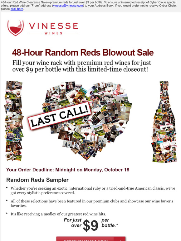 Last Chance for Clearance Red Wines