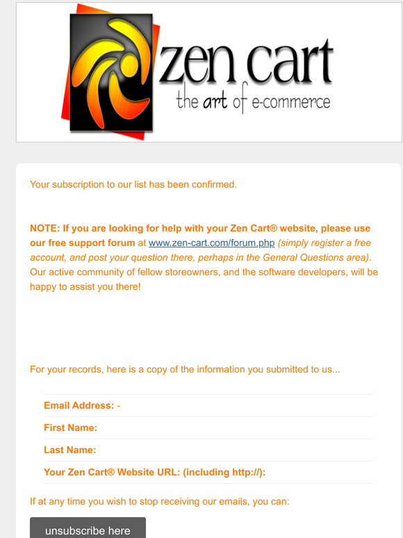 Zen Cart Tips and Tricks: Subscription Confirmed