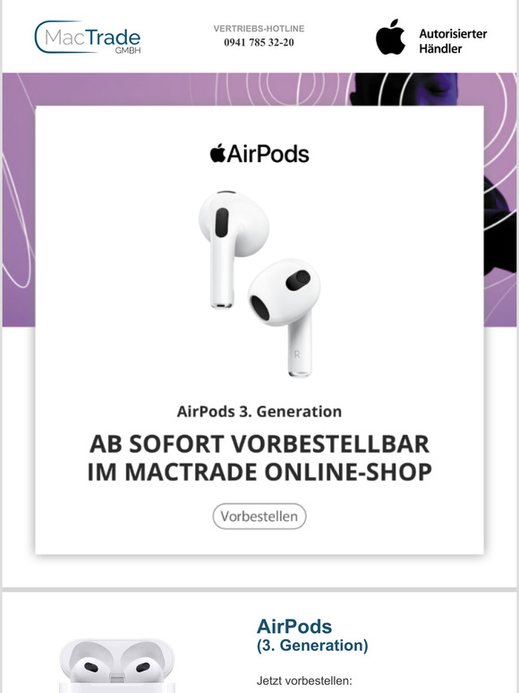 Jetzt neu  AirPods 3. Generation  Jetzt vorbestellen