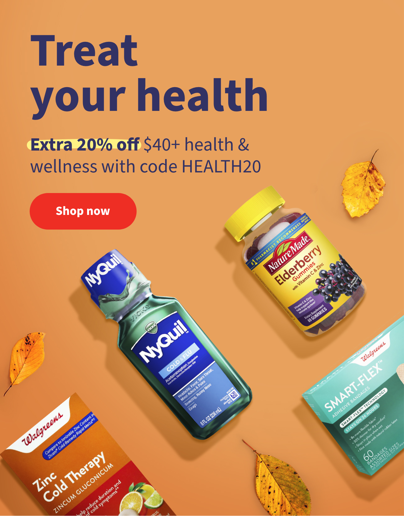 Treat your health. Extra 20% off $40+ health & wellness with code HEALTH20. Shop now