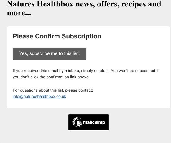 Natures Healthbox news, offers, recipes and more: Please Confirm Subscription