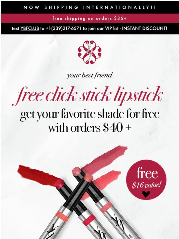 FREE click stick lipstick on orders $40+ 