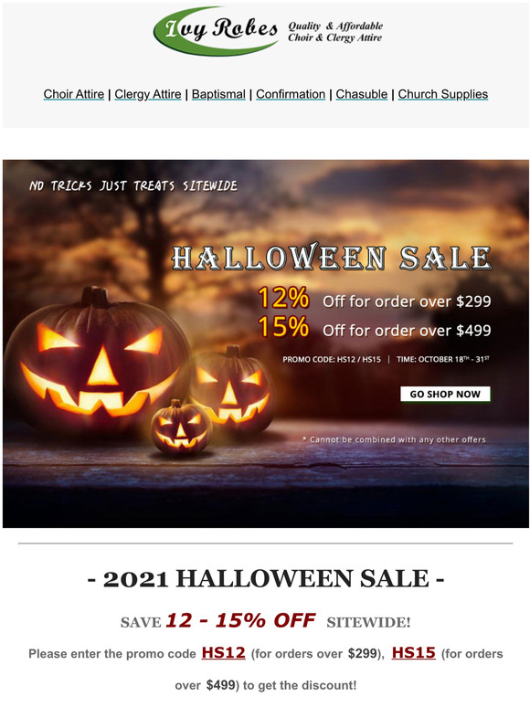 HALLOWEEN SALE: UP TO 15% OFF!