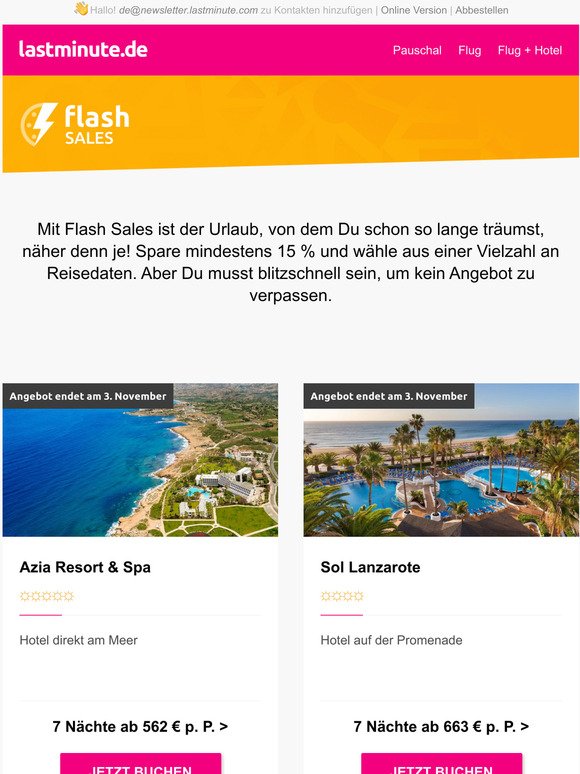 Dein Urlaub ab 56   - jetzt mit unseren Flash Sales