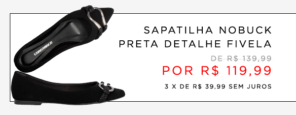 Sapatilha Nobuck Preta Detalhe Fivela