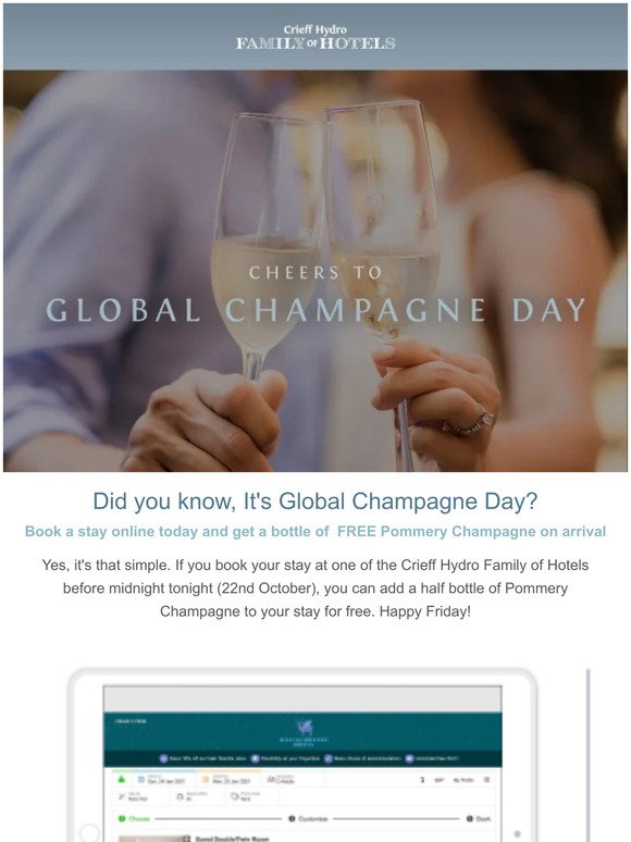 FREE champagne? Book your stay today.