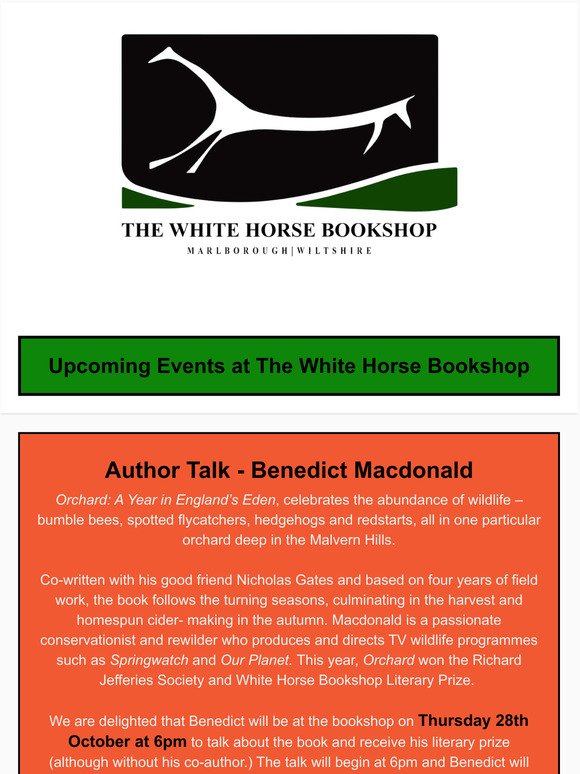 Upcoming Events at The White Horse Bookshop