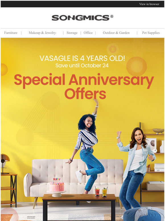 SONGMICS VASAGLE is 4 years old! And you? 56! Milled