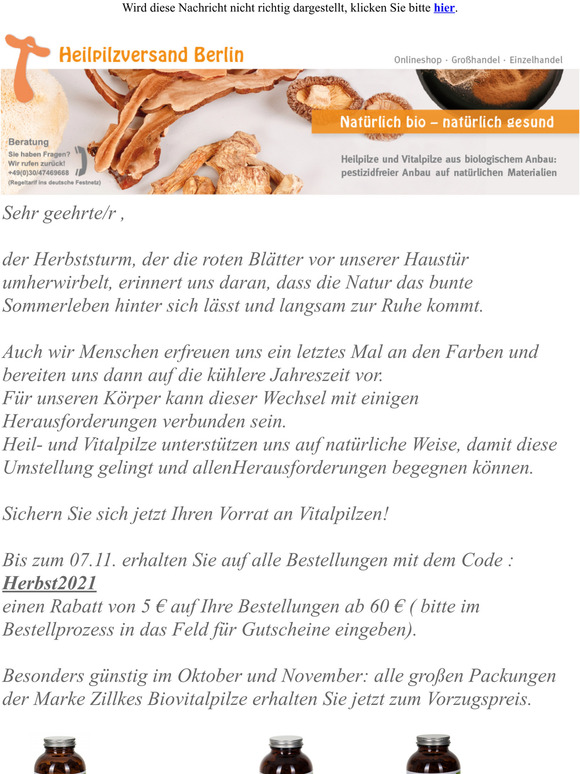 Herbstzeit- Vitalpilzzeit- Zeit fr die Gesundheit- groe Rabattaktion