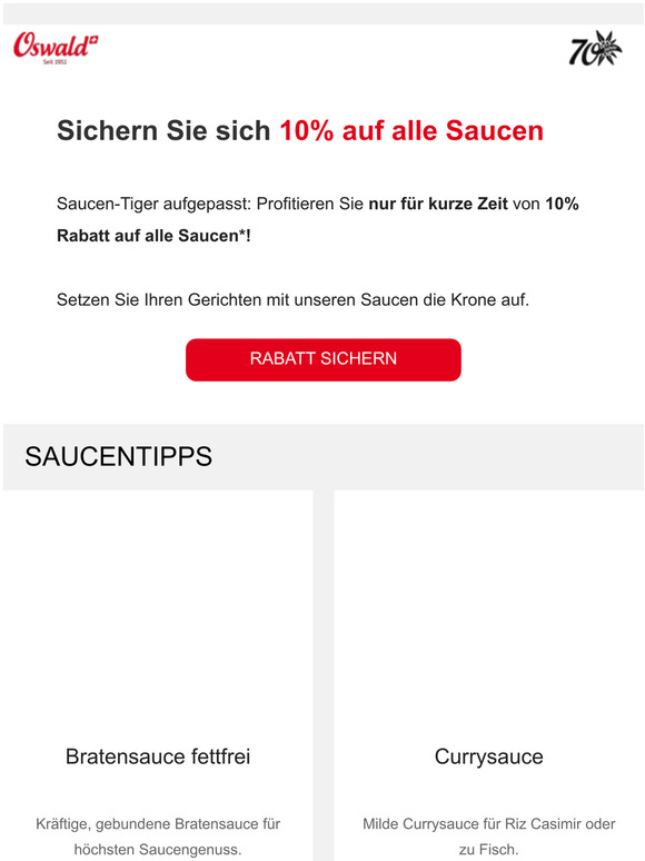 10% Rabatt auf alle Saucen!