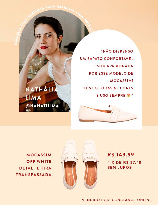 Mocassim Off White Detalhe Tira Transpassada
