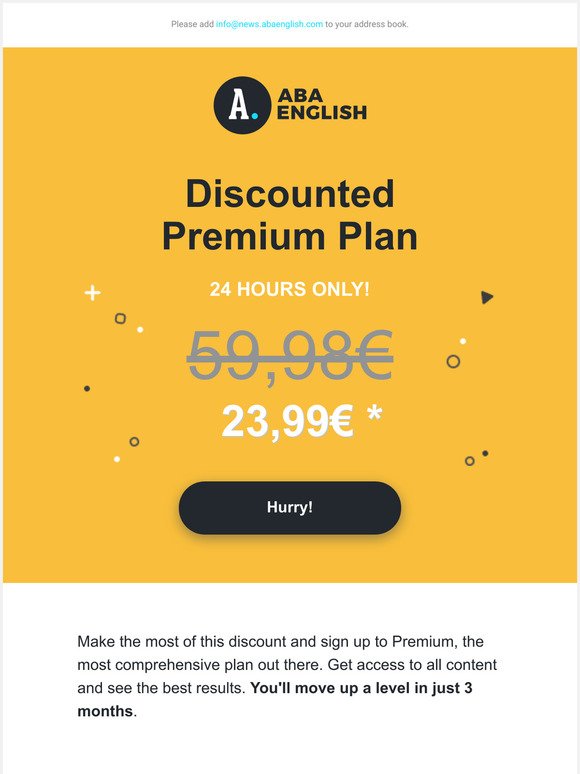  24 hours only   60% discount on  your Premium subscription  