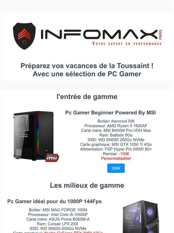 INFOMAX  PC Gamer, PC Gamer Blanc, PC Gaming - Processeur Intel