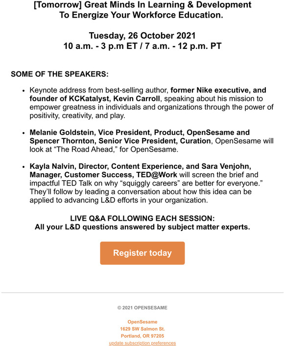 [Virtual Event Tomorrow] Great Minds In Learning & Development Energize Your Workforce Education