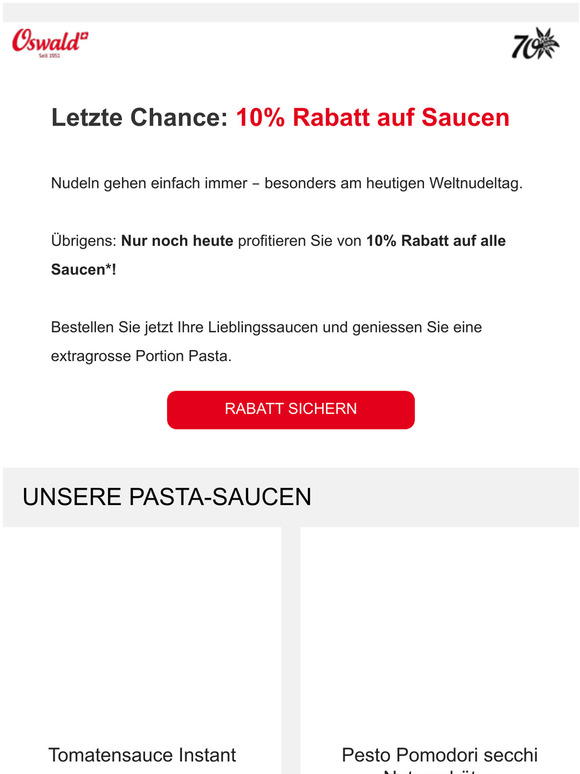 Nur noch heute: 10% Rabatt auf alle Saucen!