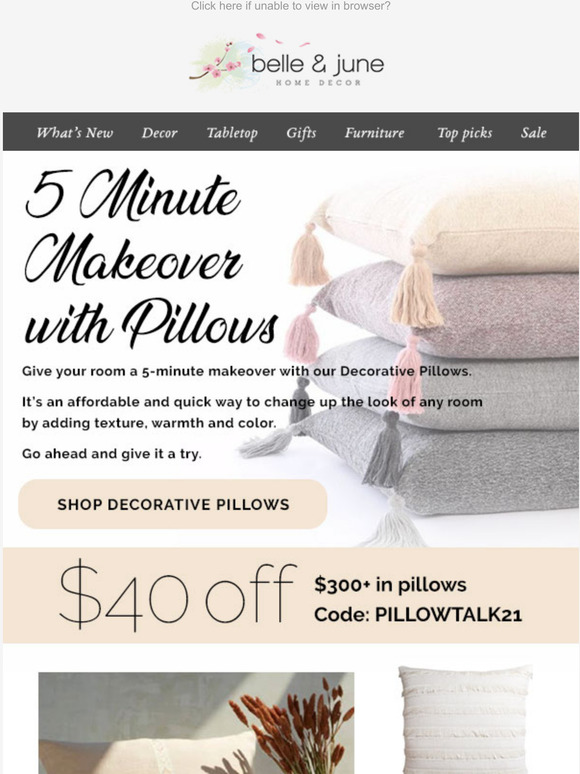 Belle and June 5 Minute Makeover with Pillows Milled