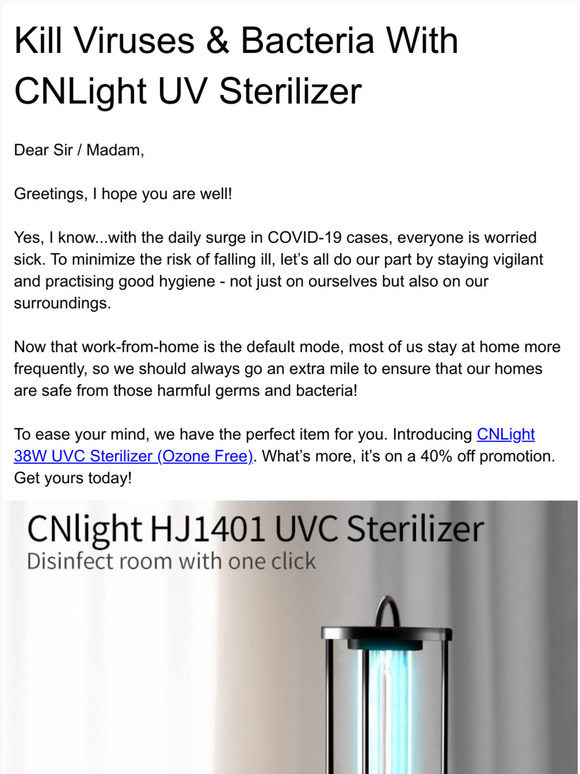 Protect Your Home & Office With CN Light UV Sterilizer - Enjoy 40% Off (Limited Time Offer)