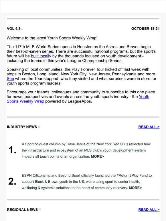 Youth Sports Weekly Wrap: Youth Development's Central Role | #Return2Play | $1.8MM for San Diego Kids