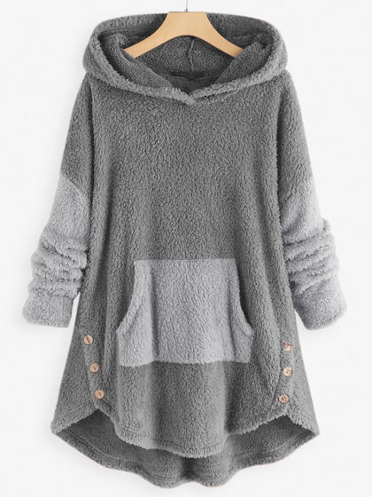 Teddy Fleece Flannel Patchwork Hoodie