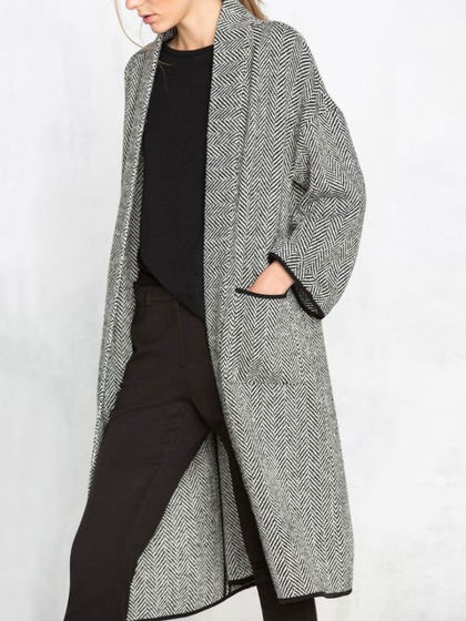 Casual Loose Herringbone Woolen Coat