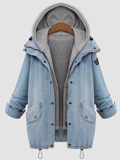 Hooded Flap Pocket Denim Two-Piece Coats
