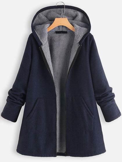 Casual Velvet Thick Herringbone Hooded Coat