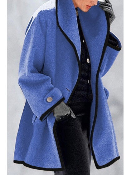 Multicolor round neck loose woolen coat