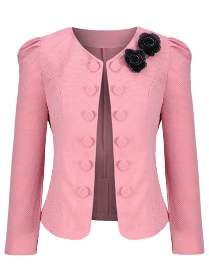 Bowknot Decorative Button Puff Sleeve Blazer