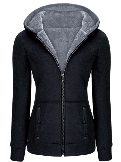 Hooded Zips Button Fleece Lined Coat