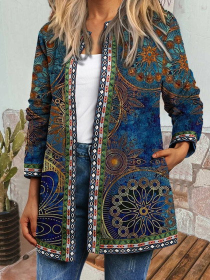 Ladies Autumn Retro Print Casual Jacket
