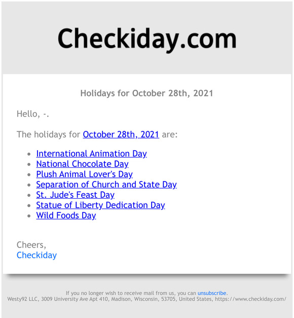 Checkiday Holidays for October 28th, 2021! Milled