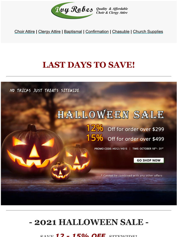 HALLOWEEN SALE: UP TO 15% OFF!