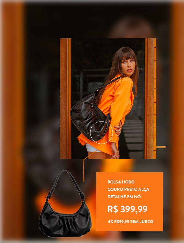 Bolsa Hobo Couro Preto Alça Detalhe em Nó