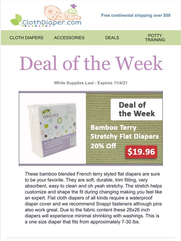 Deal of the Week: 20% Off Bamboo Terry Stretchy Flat Diapers
