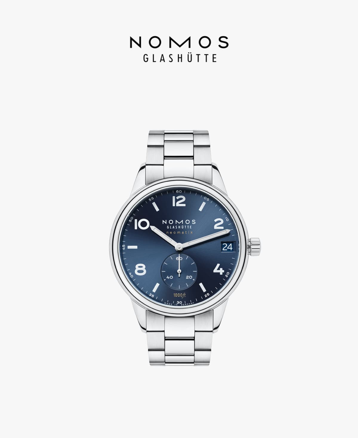 Nomos New in the color of the ocean Club Sport with metal strap