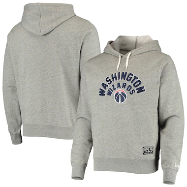 Men's New Era Heathered Gray Washington Wizards French Terry Chenille Fleece Pullover Hoodie