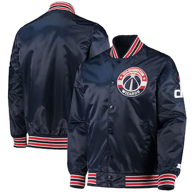 Men's Starter Navy Washington Wizards The Diamond Classic Satin Full-Snap Jacket
