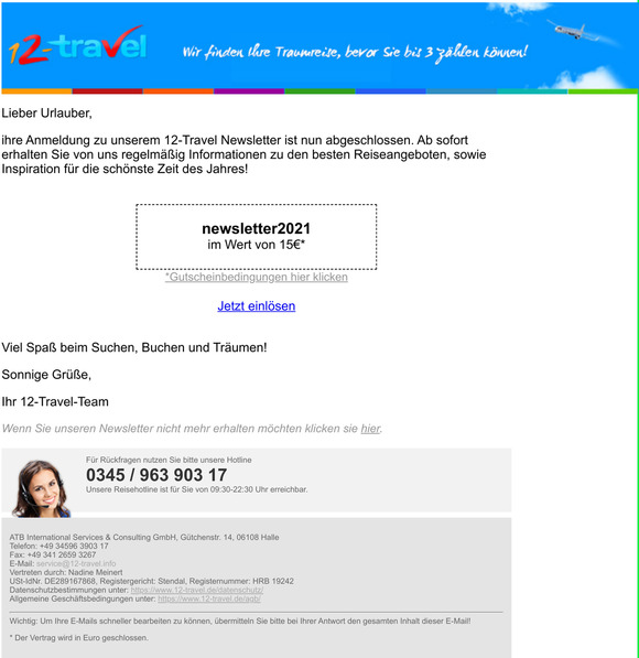 Ihre Anmeldung zum 12-Travel Newsletter