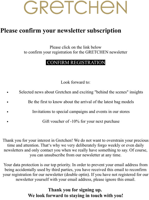 GRETCHEN | Please confirm your registration
