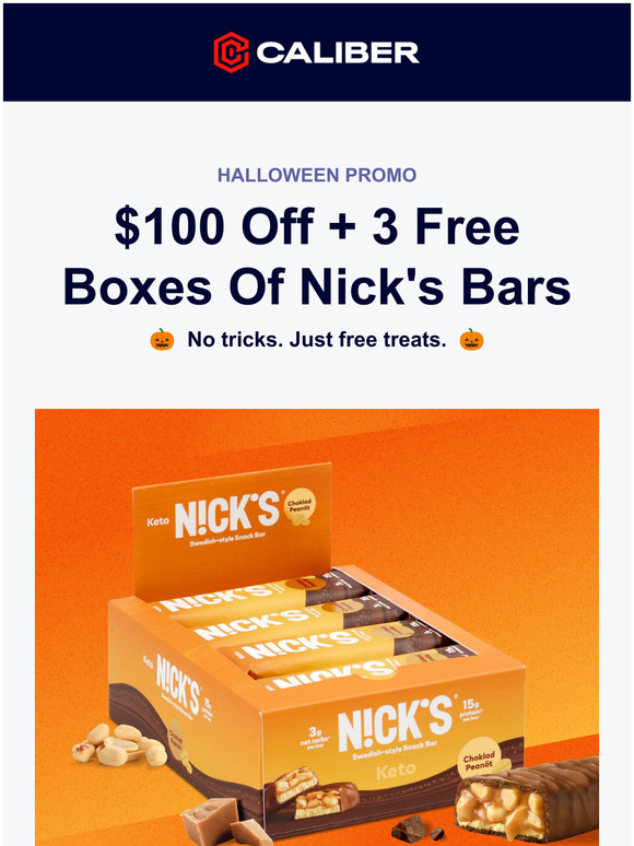 Get $100 Off + 3 Free Boxes Of Nick's Bars