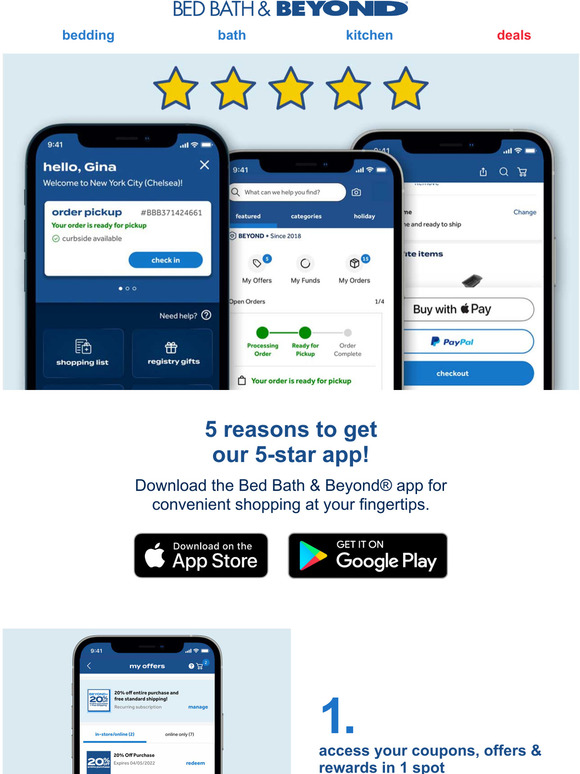 Bed Bath & Beyond 5 reasons to download our 5starapp! Milled