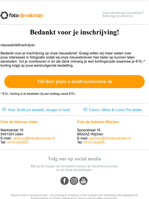 Korting op je volgende aankoop bij Foto de vakman?