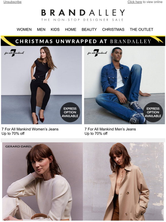 BrandAlley UK: 7 For All Mankind, Gerard Darel, Herve Leger, Vintage  Chanel, Gucci, Alexander McQueen, Givenchy, Chloe, Brabantia, Belledorm  1000TC Linens, Leifheit, Vilebrequin, Boden, Jigsaw, Luxe Sheepskin  Slippers, Maine Furniture Co, Slip