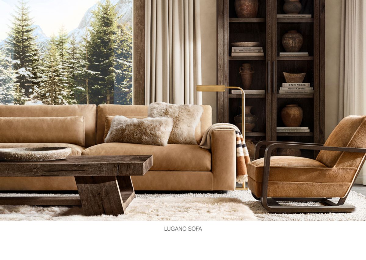 Restoration Hardware RH Ski House. The Lugano Sofa & Davos Oak