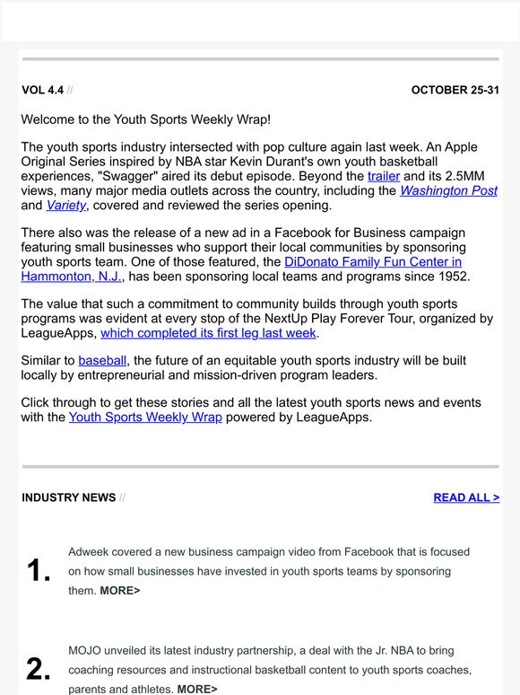 Youth Sports Weekly Wrap: Jr. NBA's Mojo | Black Star Kickoff | Facebook's Youth Sports Ad
