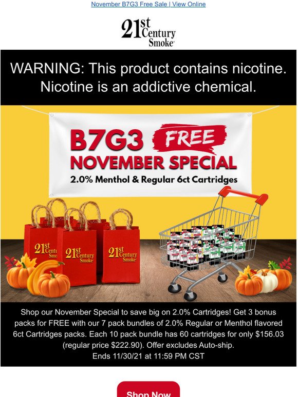 November Savings! B7G3 Free on 2.0% 6ct Cartridges