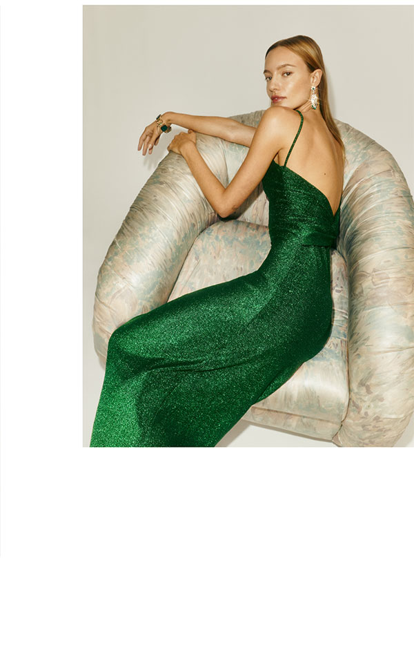 green emerald velvet dress Rent The Breslin Metallic Green Midi Dress By Reformation